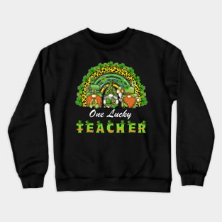 One Lucky Teacher Shamrock St Patrick's Day Groovy Retro Crewneck Sweatshirt